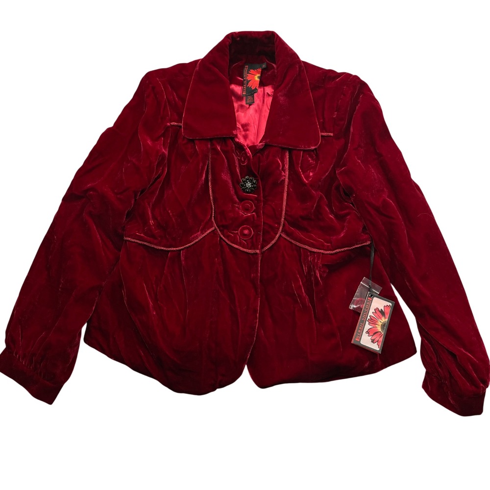 Debbie Shuchat XL NEW w/Tags Red Velor Jacket Blazer Rayon Blend Lined 100% Poly